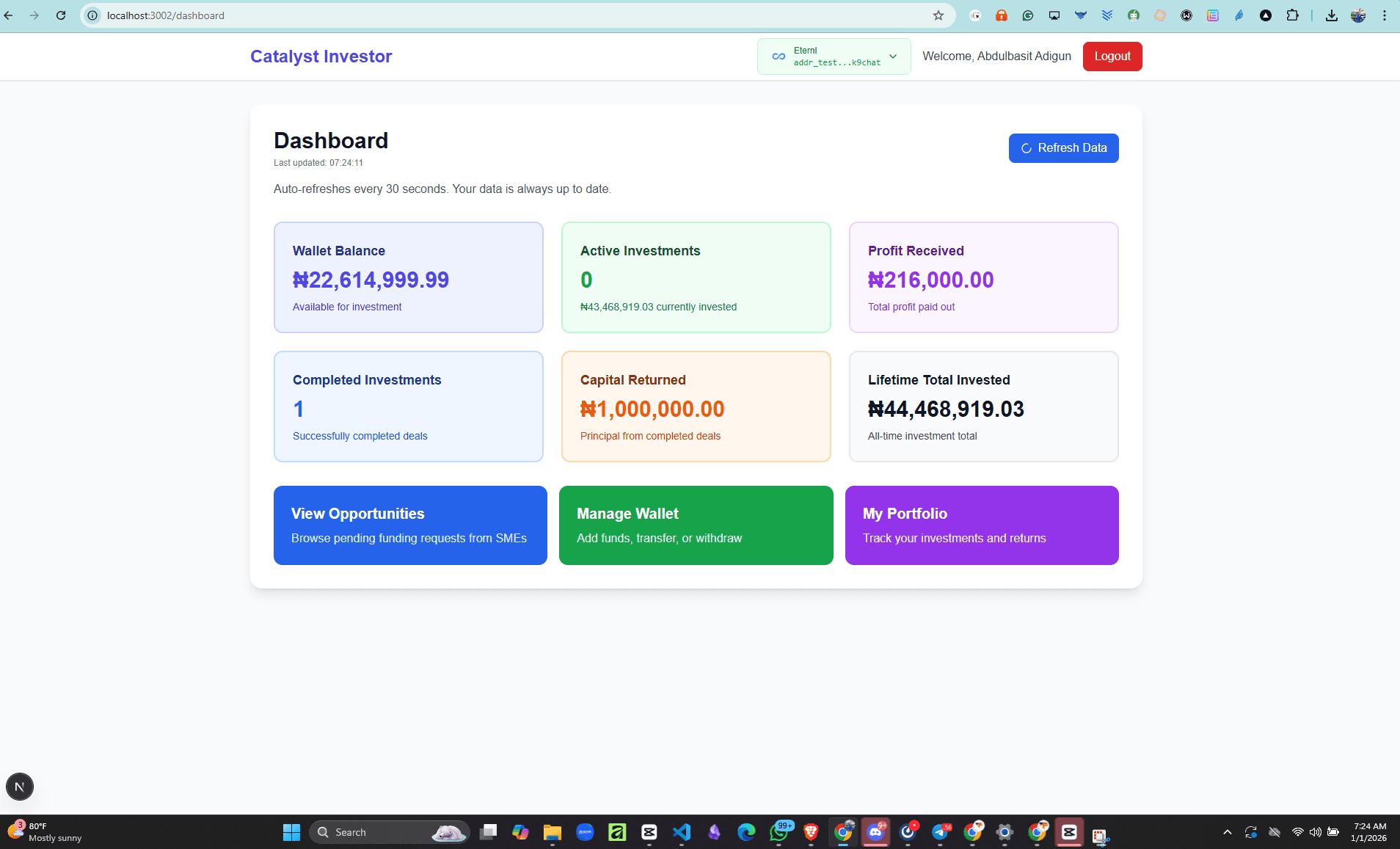 Investor Dashboard Screenshot